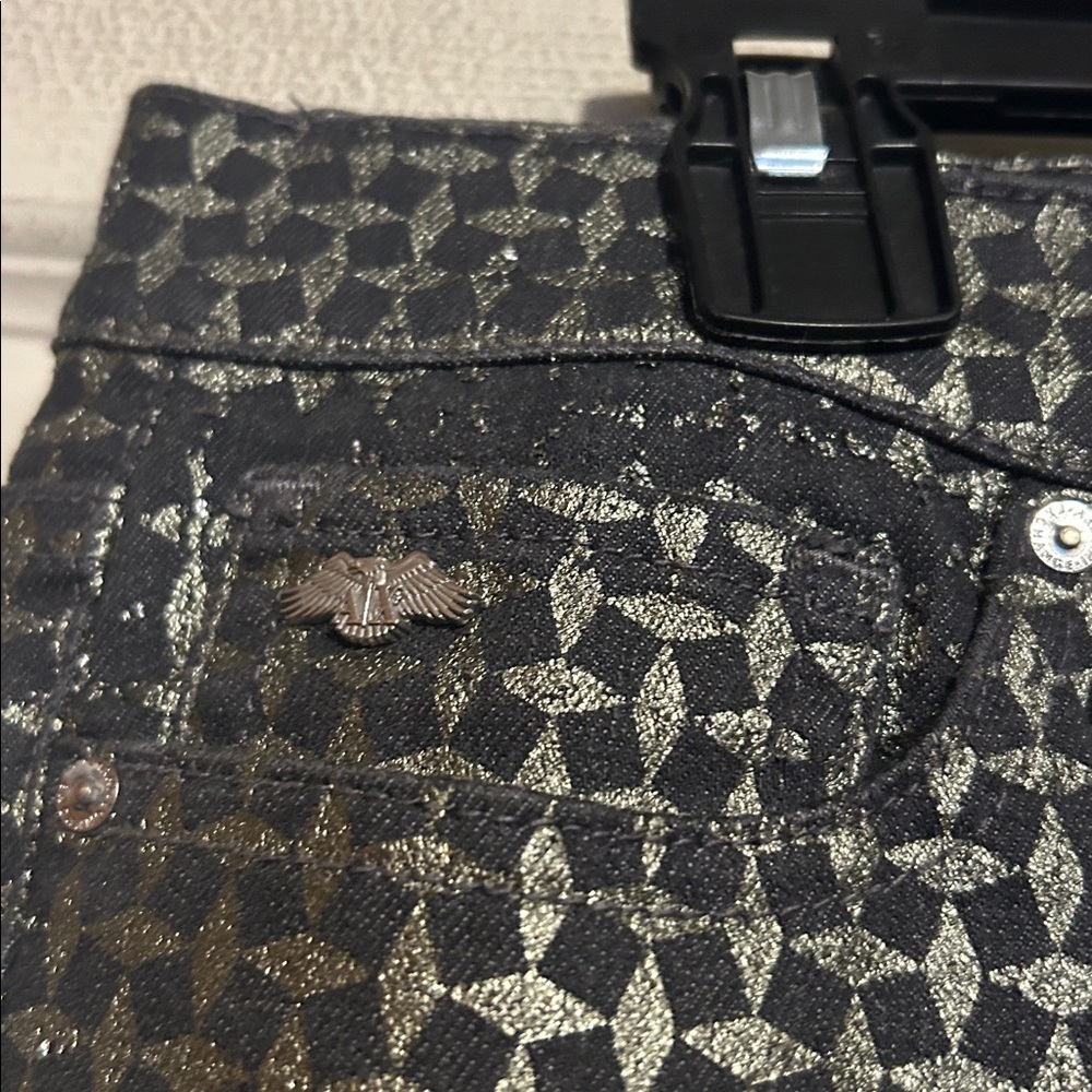 Armani Exchange Metallic Coated Skinny Jeans Size 29 Black Gold - Picture 4 of 9